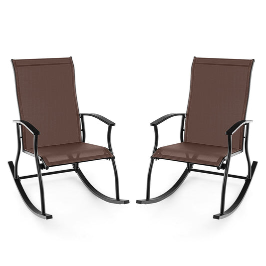 2 Pieces Outdoor Rocking Chairs with Breathable Backrest, Brown Patio Rocking Chairs & Gliders Brown at Gallery Canada