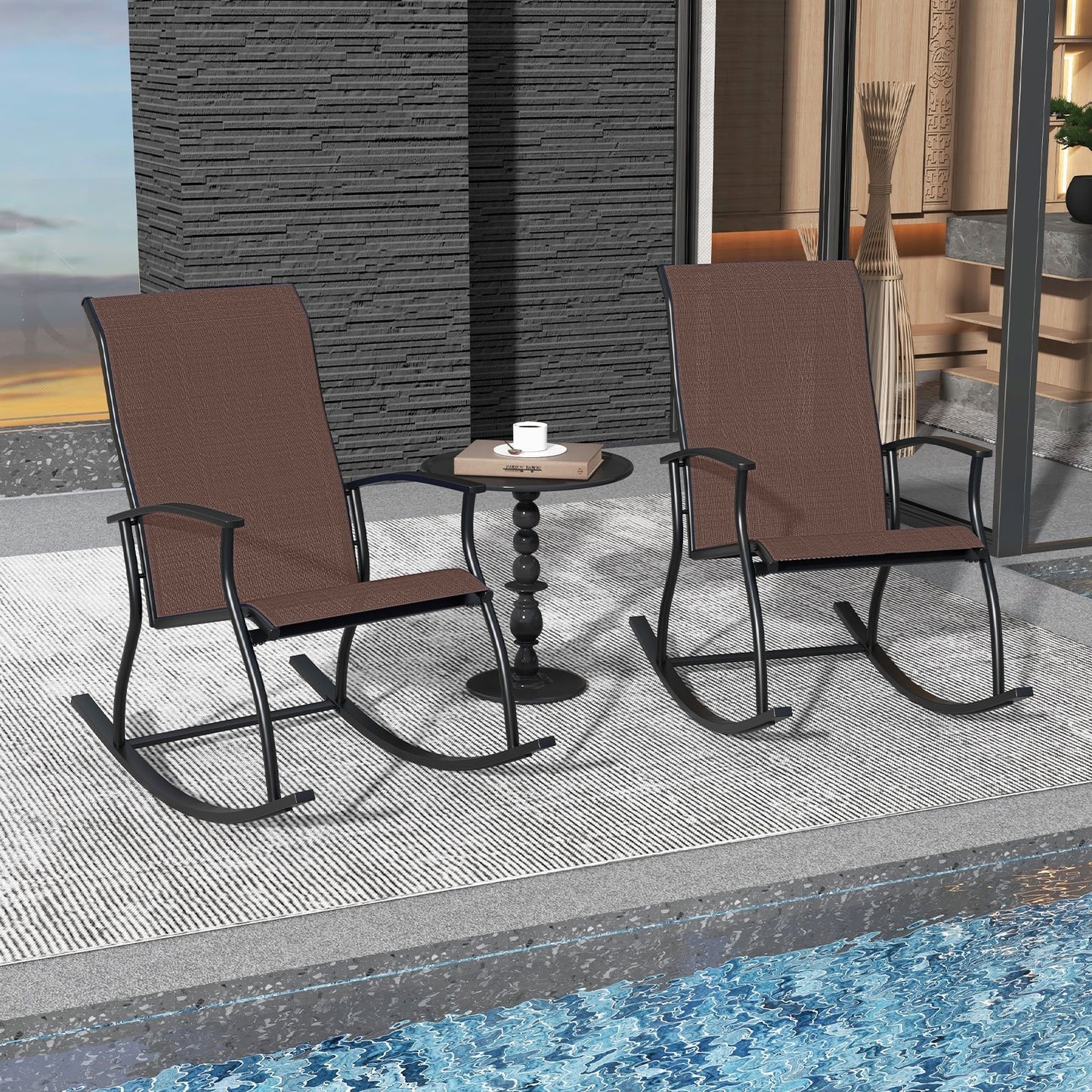 2 Pieces Outdoor Rocking Chairs with Breathable Backrest, Brown Patio Rocking Chairs & Gliders at Gallery Canada