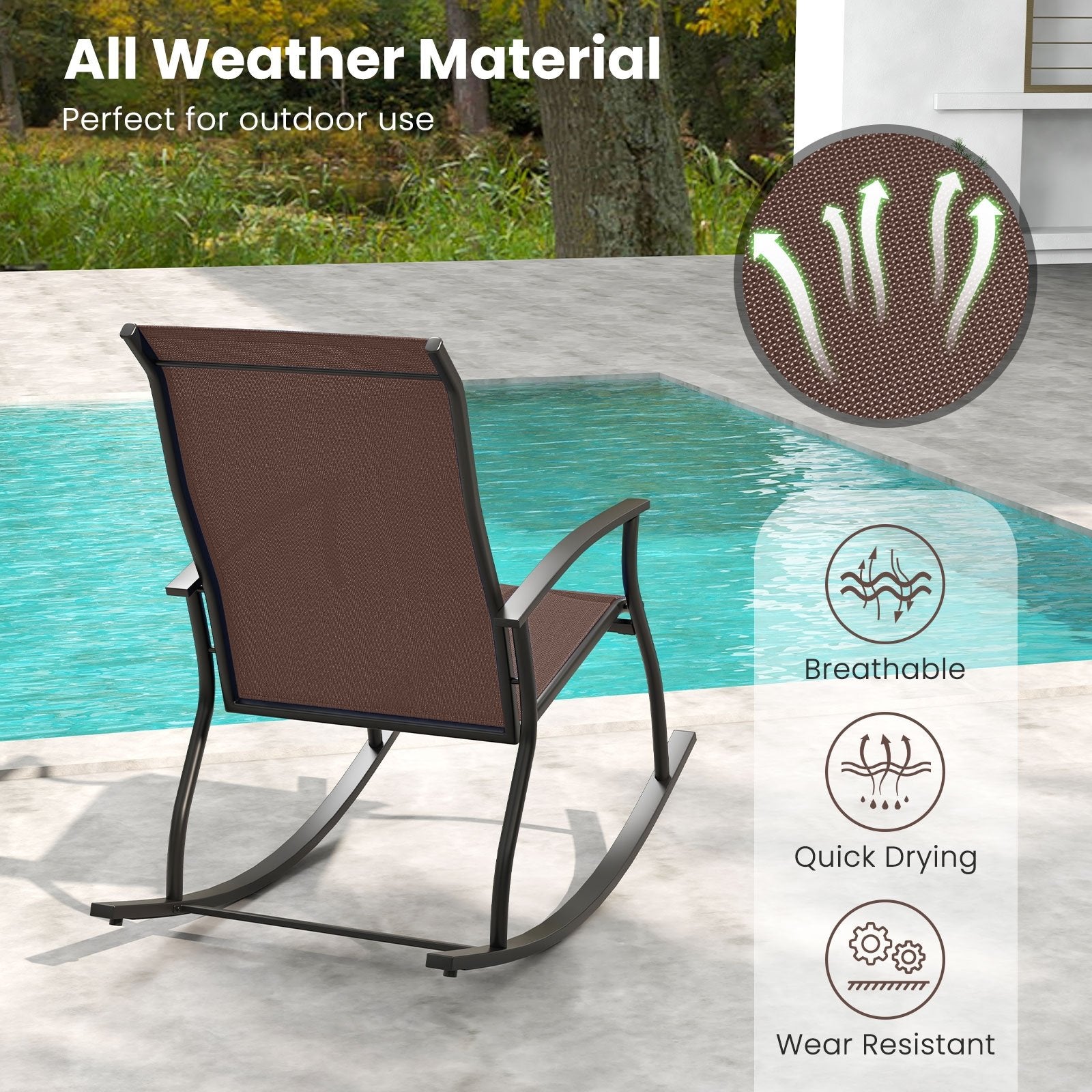 2 Pieces Outdoor Rocking Chairs with Breathable Backrest, Brown Patio Rocking Chairs & Gliders at Gallery Canada