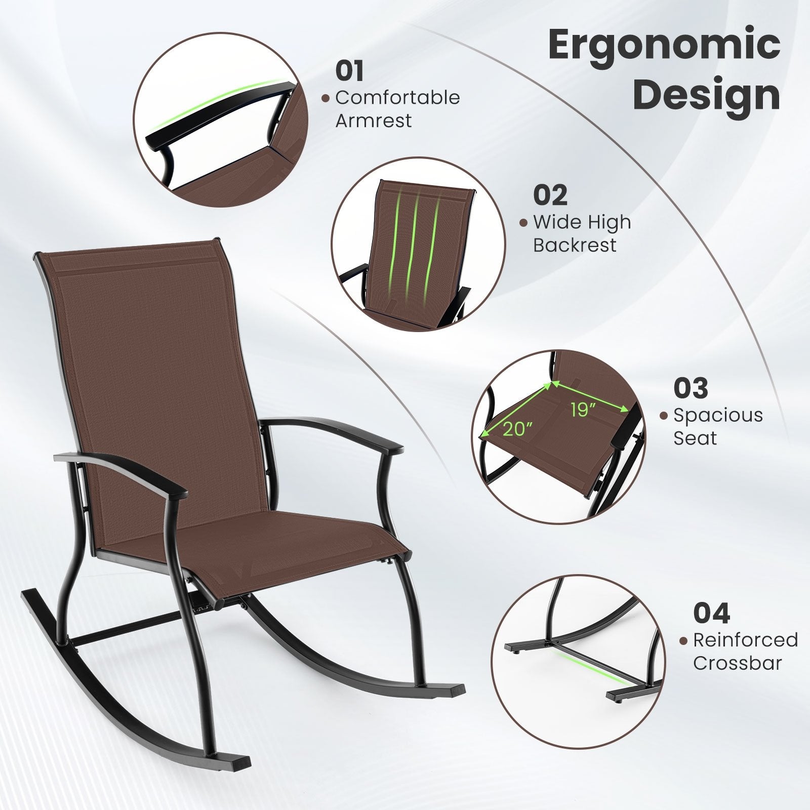 2 Pieces Outdoor Rocking Chairs with Breathable Backrest, Brown Patio Rocking Chairs & Gliders at Gallery Canada