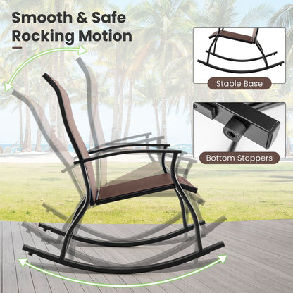 2 Pieces Outdoor Rocking Chairs with Breathable Backrest, Brown Patio Rocking Chairs & Gliders at Gallery Canada