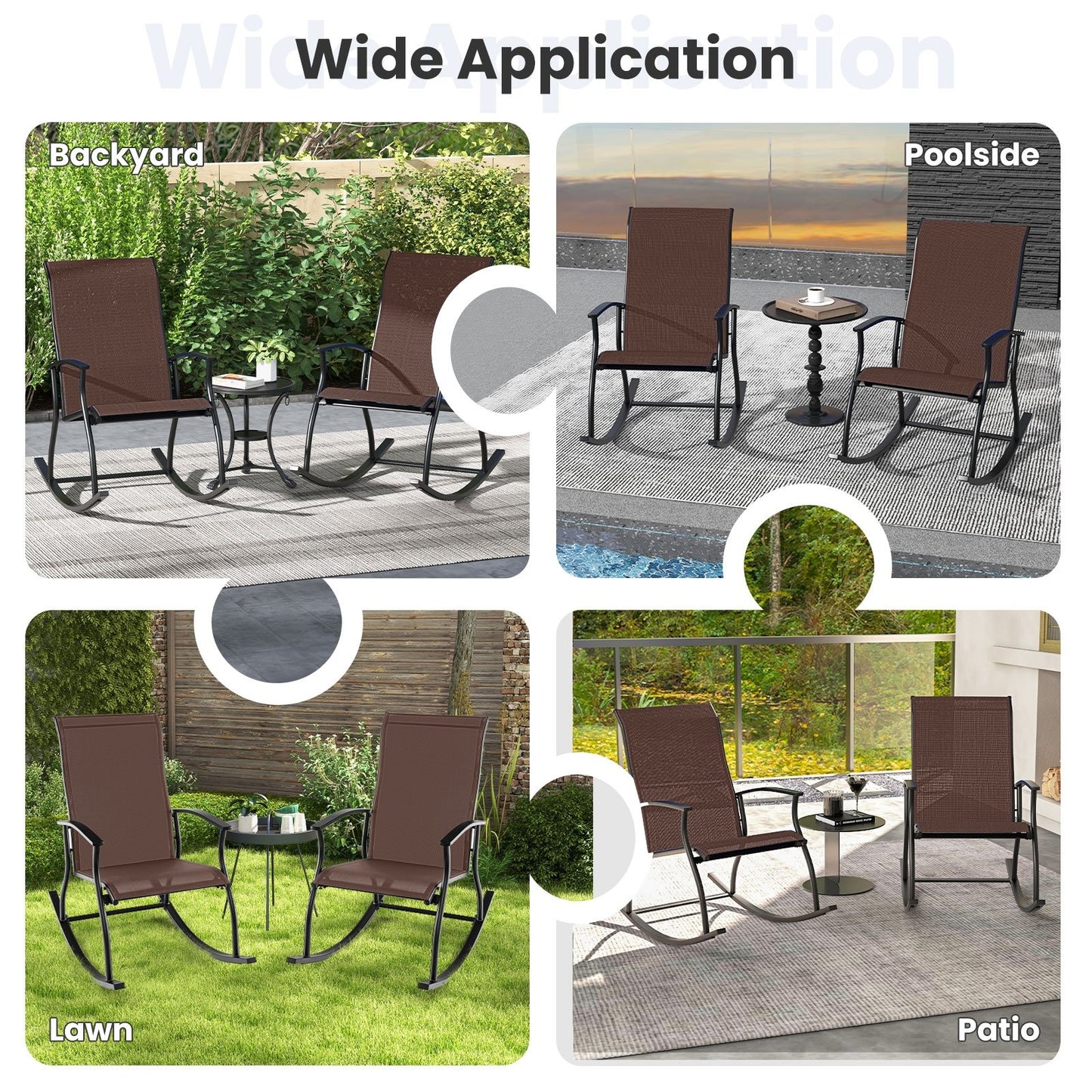 2 Pieces Outdoor Rocking Chairs with Breathable Backrest, Brown Patio Rocking Chairs & Gliders at Gallery Canada