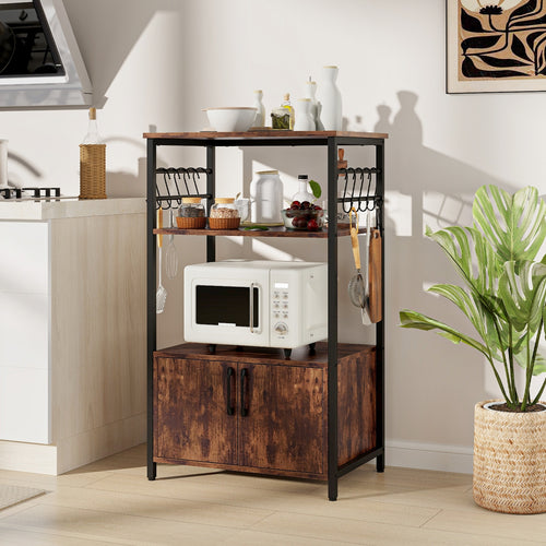 3-Tier Kitchen Baker’s Rack with Cabinet and 2 Open Shelves, Brown