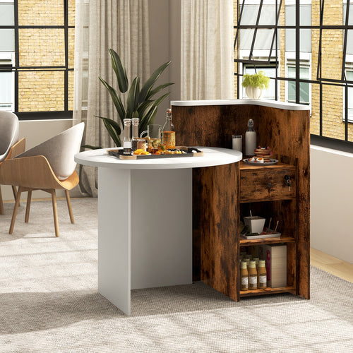 Front Reception Office Desk with Open Shelf and Drawer, Brown & White