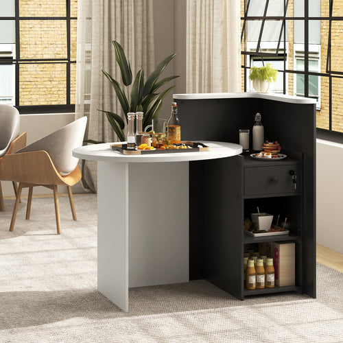 Front Reception Office Desk with Open Shelf and Drawer, Black & White