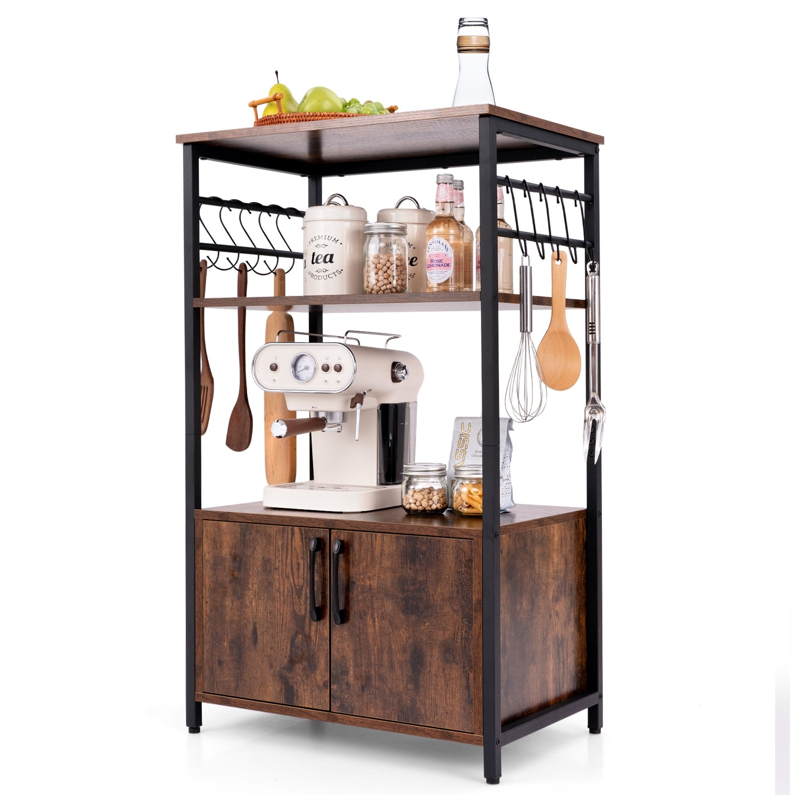 3-Tier Kitchen Baker’s Rack with Cabinet and 2 Open Shelves, Brown Baker's Racks   at Gallery Canada