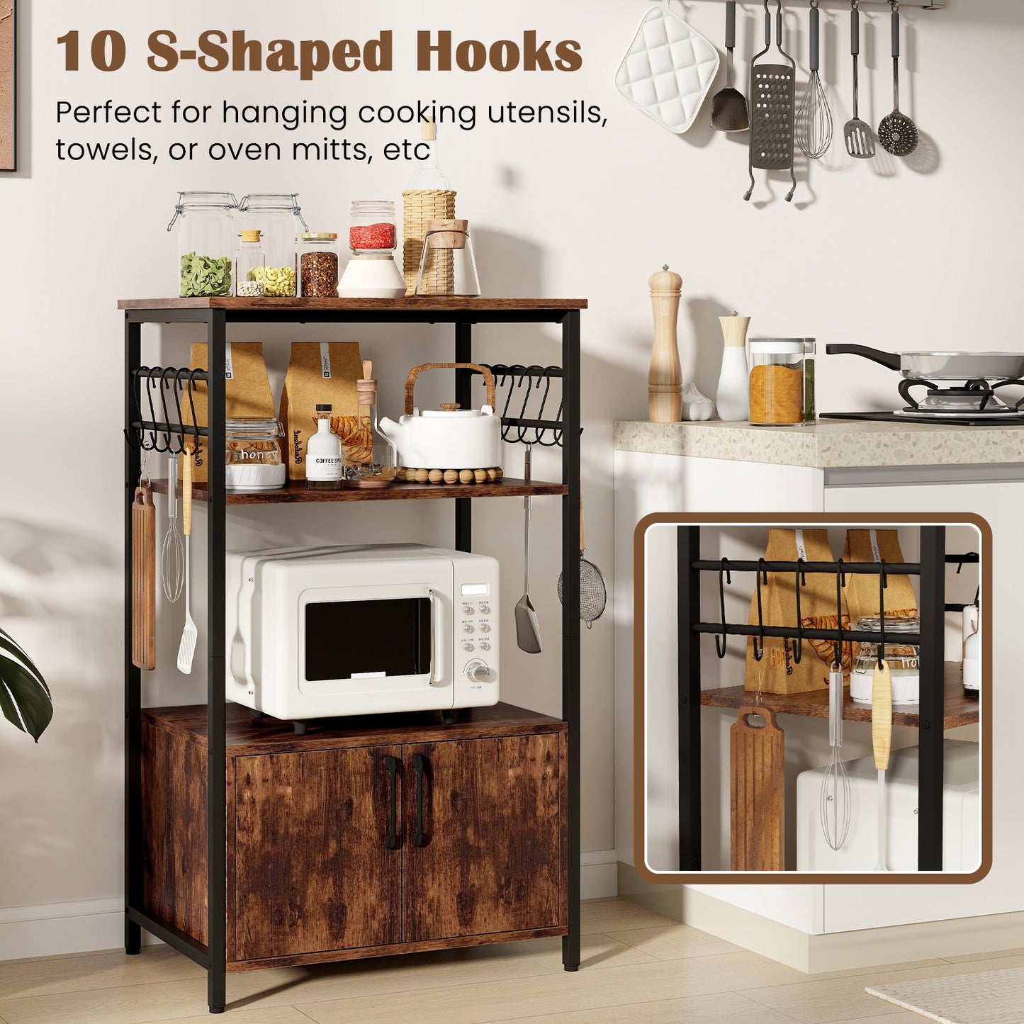 3-Tier Kitchen Baker’s Rack with Cabinet and 2 Open Shelves, Brown Baker's Racks   at Gallery Canada