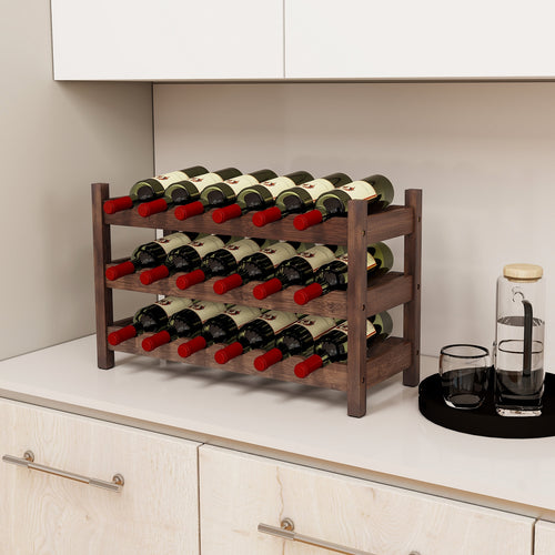 3-Tier Bamboo Freestanding Countertop Wine Bottle Organizer, Coffee