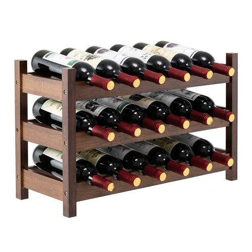 3-Tier Bamboo Freestanding Countertop Wine Bottle Organizer, Coffee