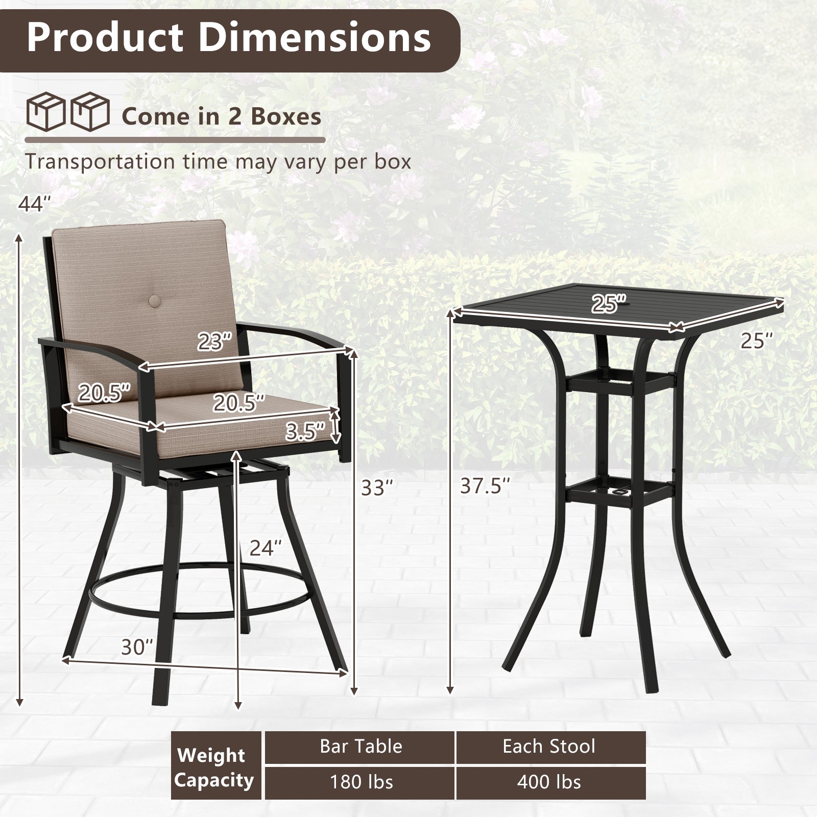 3 Pieces Patio Swivel Bar Set with Soft Cushions and Umbrella Hole, Brown Patio Bar Furniture at Gallery Canada