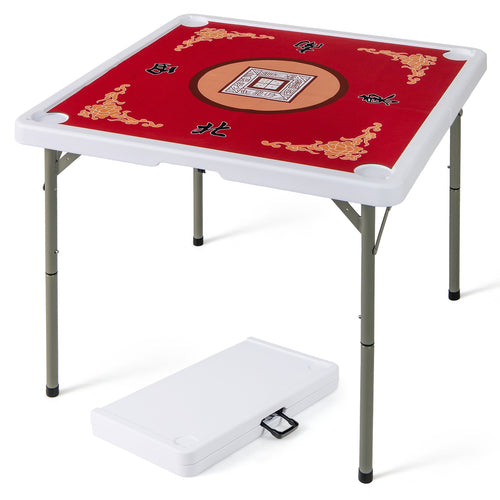 35 Inch 4 Player Game Card Folding Mahjong Table with Cup Holders, Red