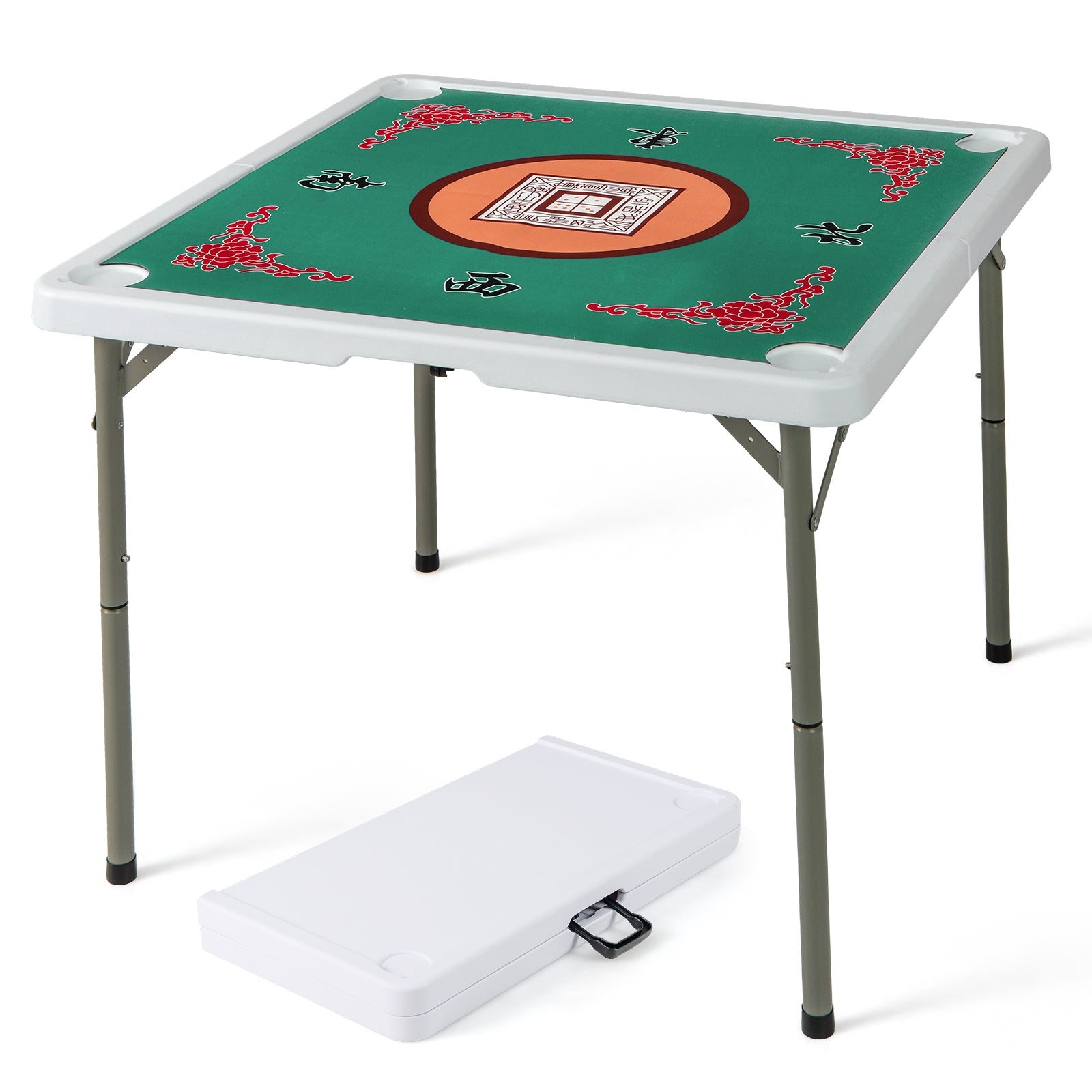 35 Inch 4 Player Game Card Folding Mahjong Table with Cup Holders, Green Game Room Green at Gallery Canada