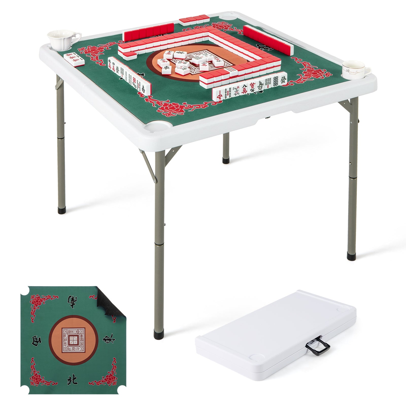 35 Inch 4 Player Game Card Folding Mahjong Table with Cup Holders, Green Game Room at Gallery Canada