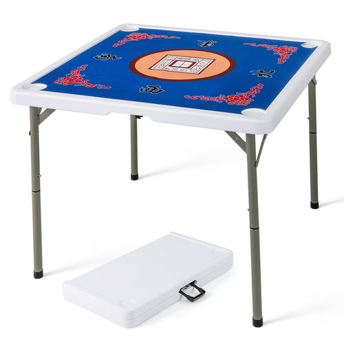 35 Inch 4 Player Game Card Folding Mahjong Table with Cup Holders, Blue
