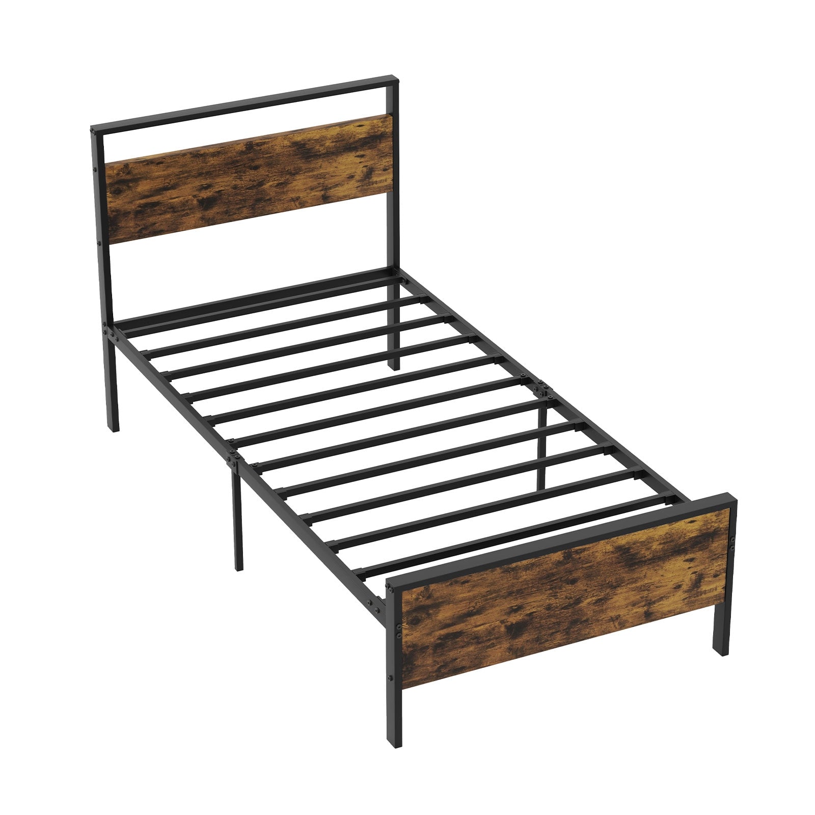 Twin Metal Bed Frame Industrial Platform Bed with Wooden Headboard-Twin Size, Rustic Brown Simple Bed Frame Rustic Brown - Twin at Gallery Canada