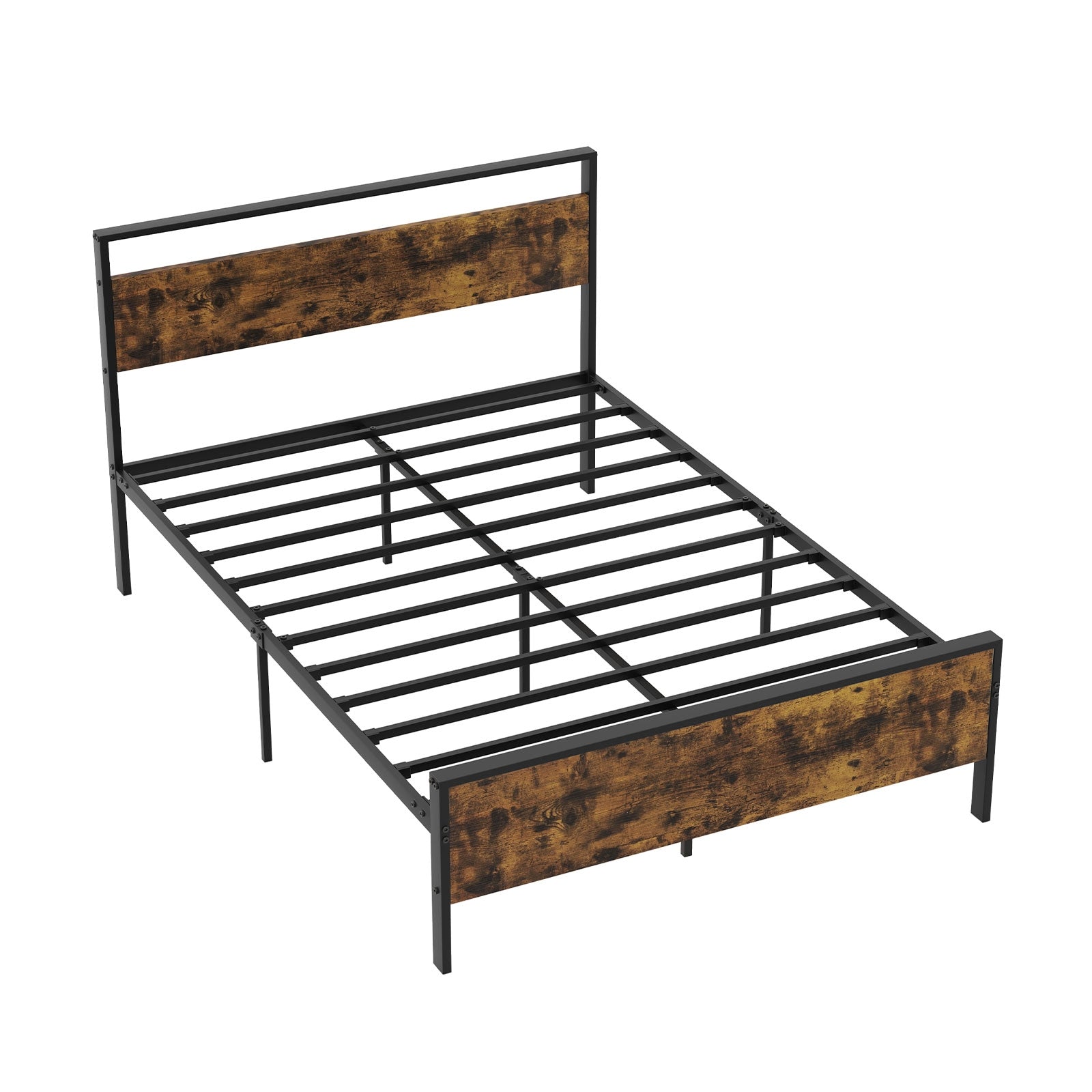 Full Metal Bed Frame Industrial Platform Bed with Wooden Headboard-Full Size, Rustic Brown Simple Bed Frame Rustic Brown - Full Size at Gallery Canada