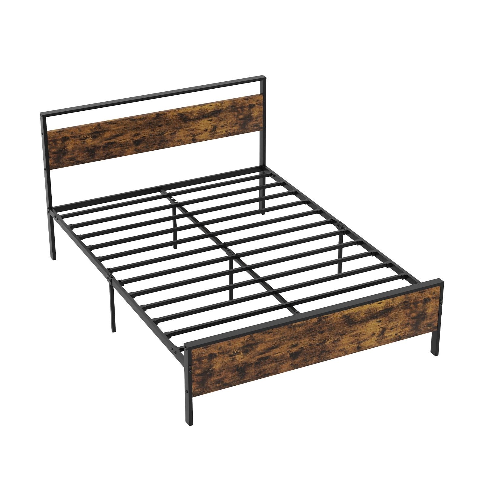 Queen Metal Bed Frame Industrial Platform Bed with Wooden Headboard-Queen Size, Rustic Brown Simple Bed Frame Rustic Brown - Queen at Gallery Canada