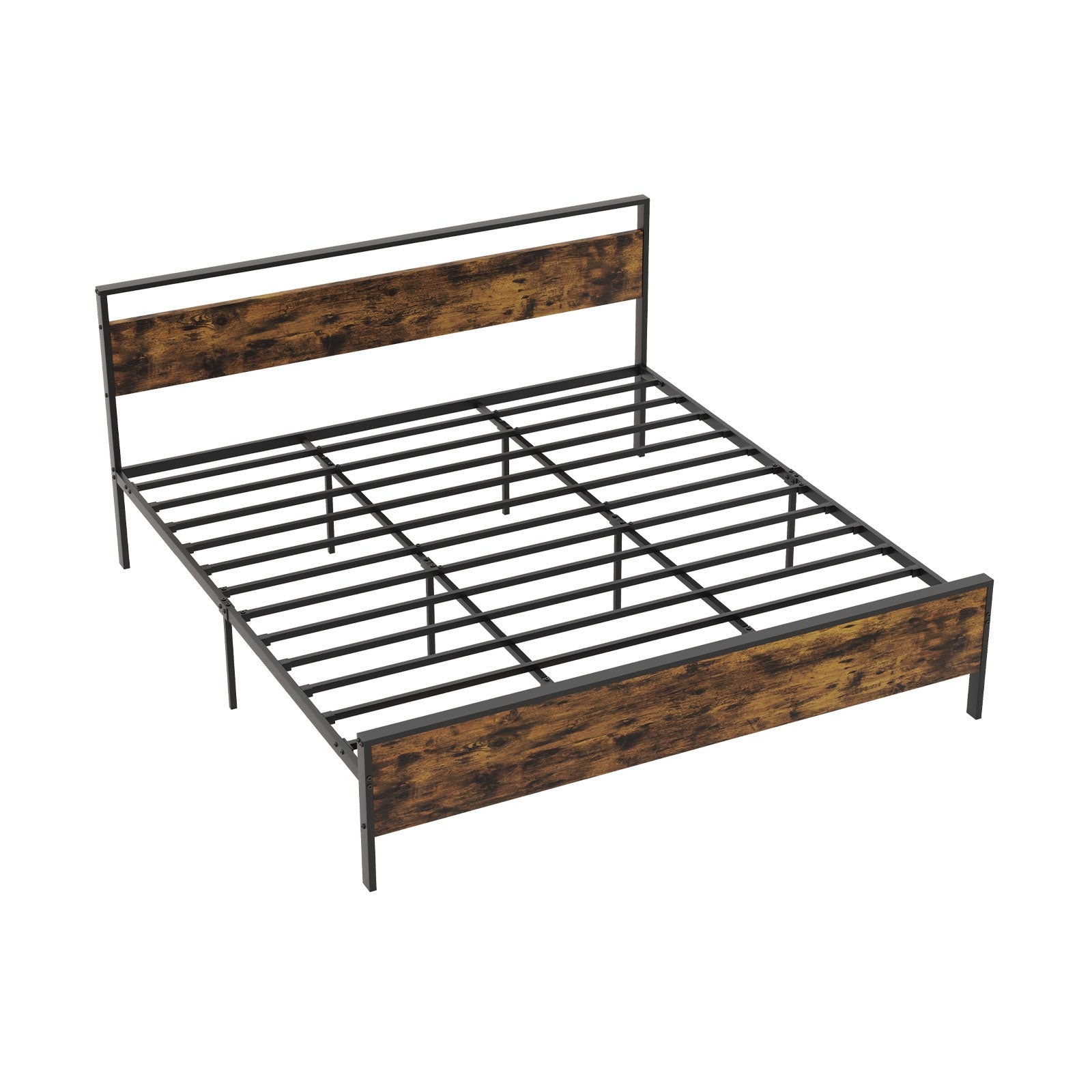 King Metal Bed Frame Industrial Platform Bed with Wooden Headboard-King Size, Rustic Brown Simple Bed Frame Rustic Brown - King at Gallery Canada