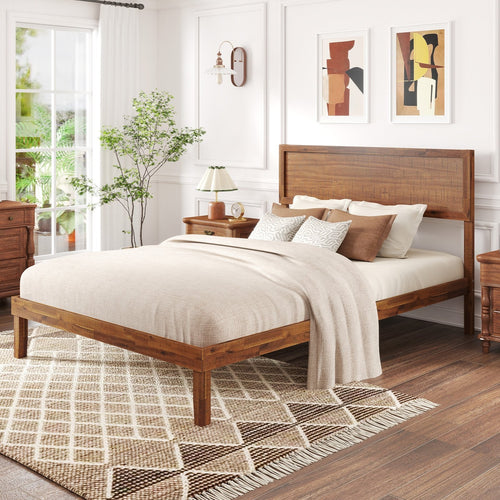 Twin/Full/Queen Size Bed Frame with Headboard and Wooden Slats Support-Full Size, Walnut