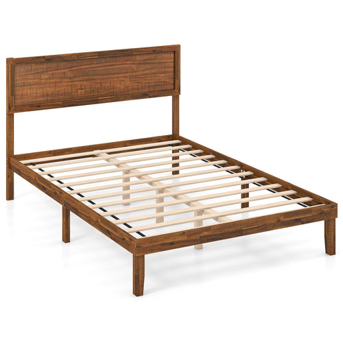 Twin/Full/Queen Size Bed Frame with Headboard and Wooden Slats Support-Full Size, Walnut