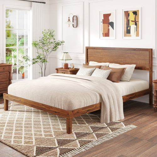 Twin/Full/Queen Size Bed Frame with Headboard and Wooden Slats Support-Queen Size, Walnut