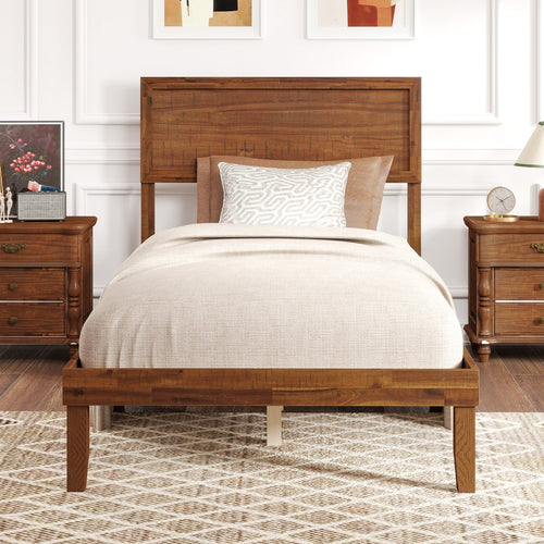 Twin/Full/Queen Size Bed Frame with Headboard and Wooden Slats Support-Twin Size, Walnut