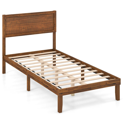 Twin/Full/Queen Size Bed Frame with Headboard and Wooden Slats Support-Twin Size, Walnut