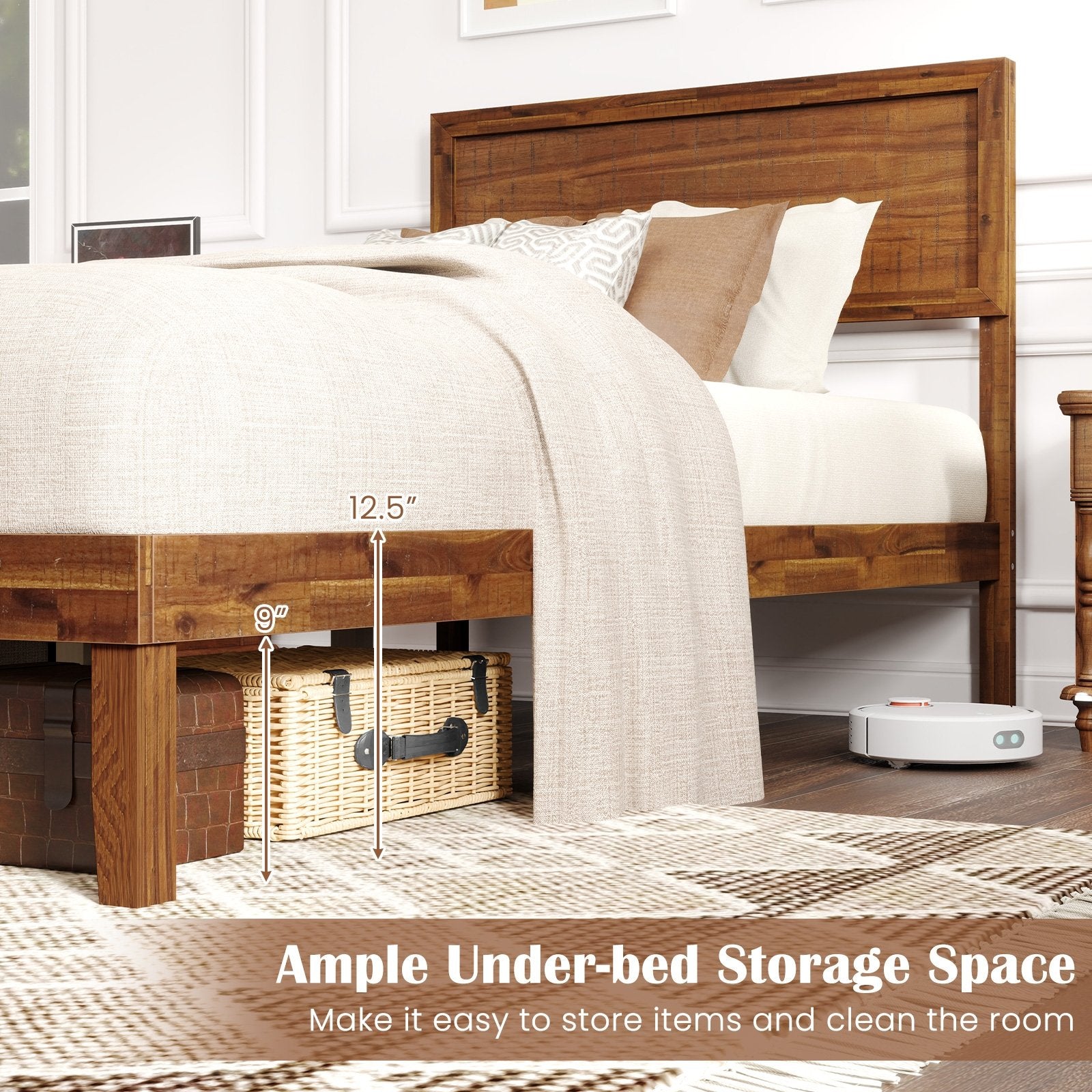Twin/Full/Queen Size Bed Frame with Headboard and Wooden Slats Support-Twin Size, Walnut Simple Bed Frame at Gallery Canada