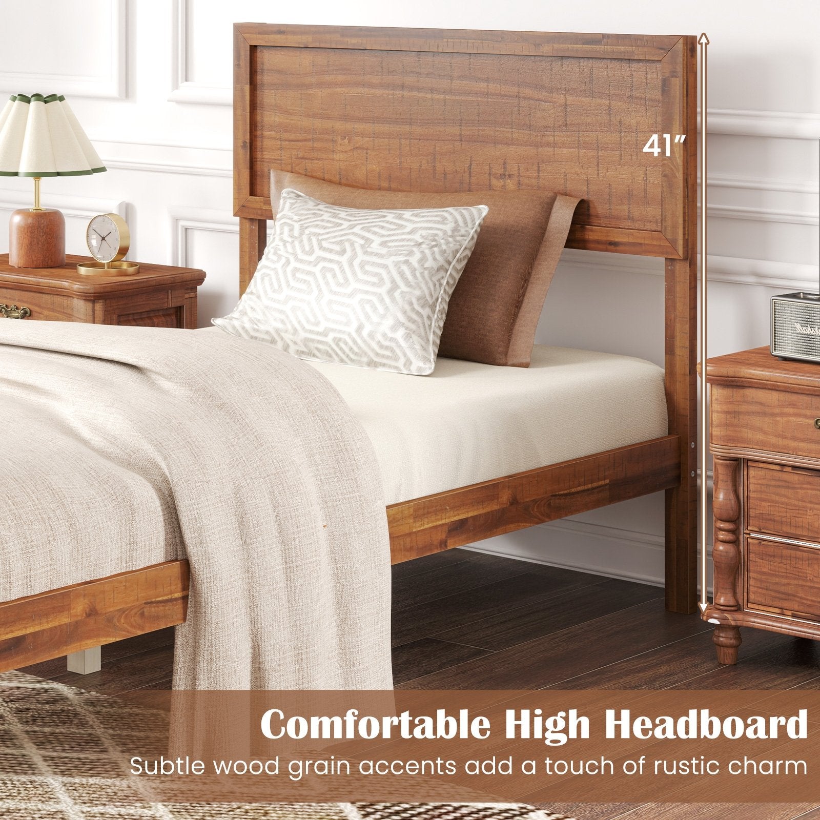 Twin/Full/Queen Size Bed Frame with Headboard and Wooden Slats Support-Twin Size, Walnut Simple Bed Frame at Gallery Canada