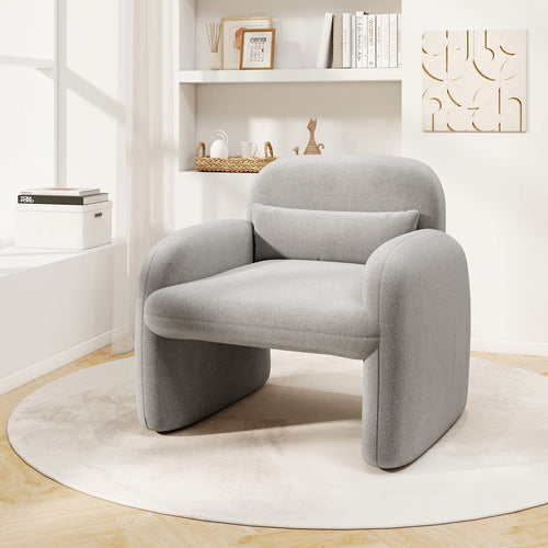 Modern Accent Chair with Waist Pillow and Armrests for Living Room Bedroom, Gray