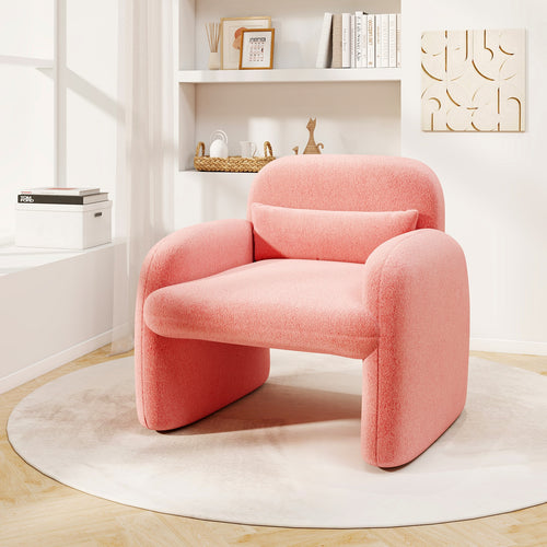 Modern Accent Chair with Waist Pillow and Armrests for Living Room Bedroom, Pink