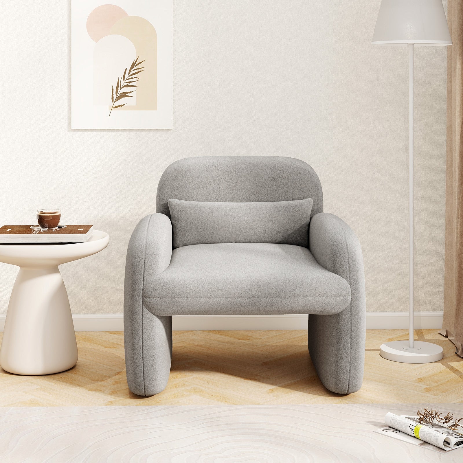 Modern Accent Chair with Waist Pillow and Armrests for Living Room Bedroom, Gray Accent Chairs at Gallery Canada