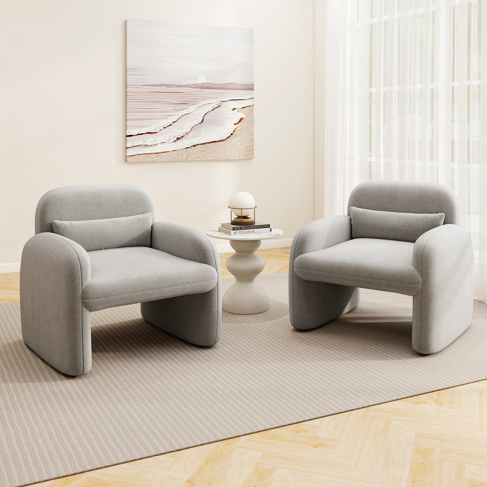 Modern Accent Chair with Waist Pillow and Armrests for Living Room Bedroom, Gray Accent Chairs at Gallery Canada