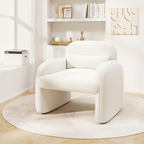 Modern Accent Chair with Waist Pillow and Armrests for Living Room Bedroom, Beige