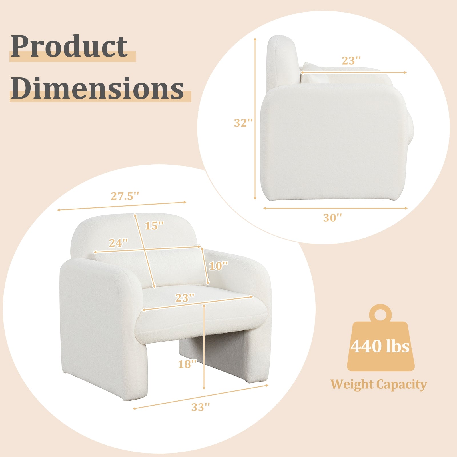 Modern Accent Chair with Waist Pillow and Armrests for Living Room Bedroom, Beige Accent Chairs at Gallery Canada