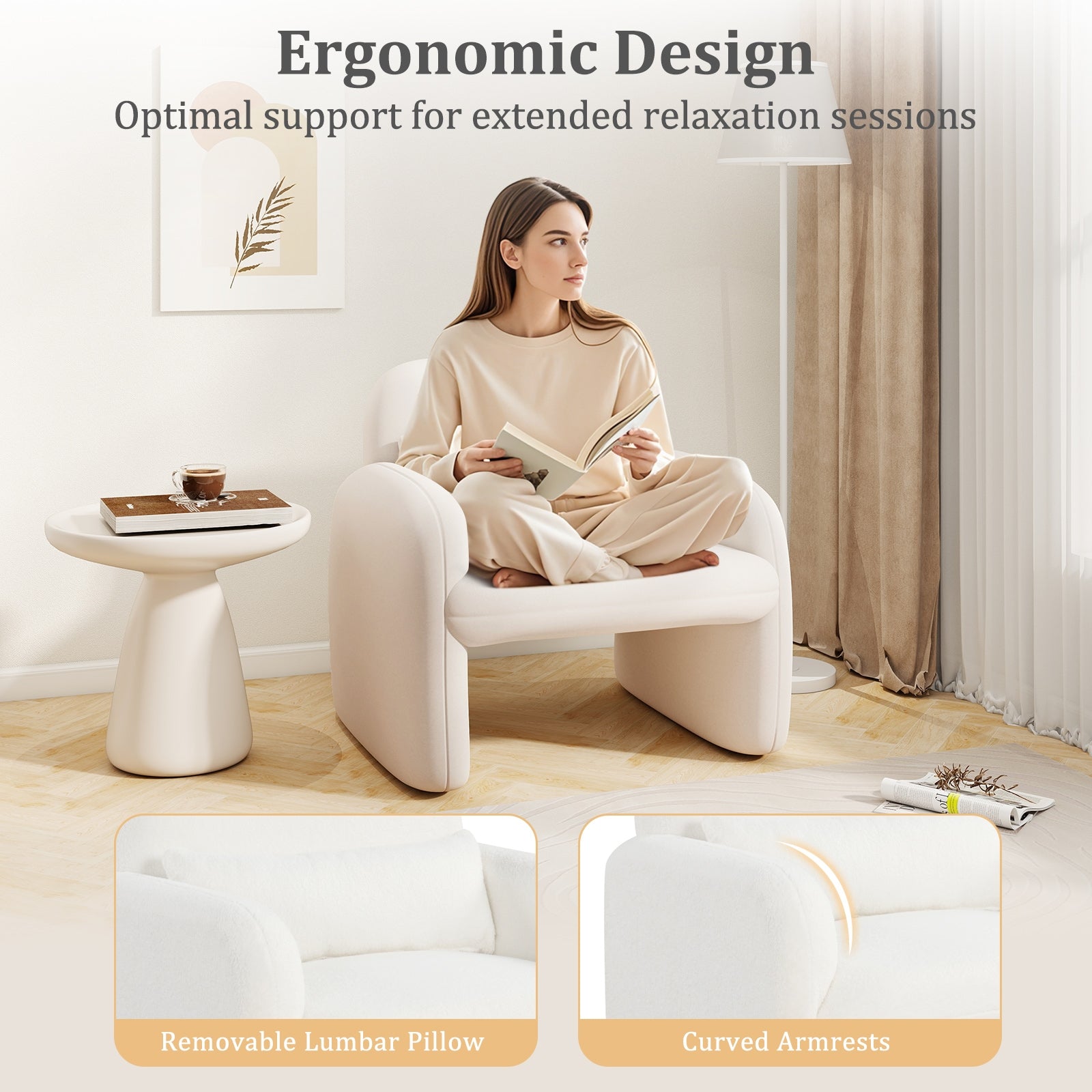 Modern Accent Chair with Waist Pillow and Armrests for Living Room Bedroom, Beige Accent Chairs at Gallery Canada