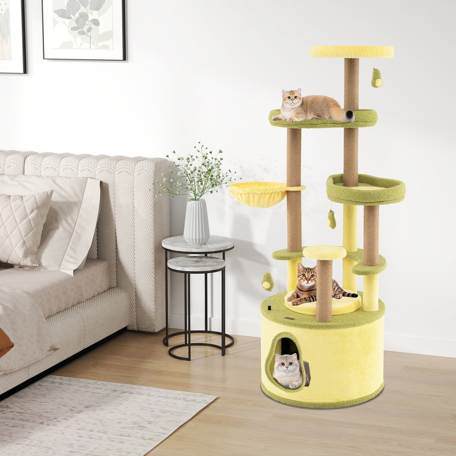 Large Avocado Cat Tree Multi-level Cat Tower with Private Condo, Green Cat Trees Condos & Scratchers at Gallery Canada