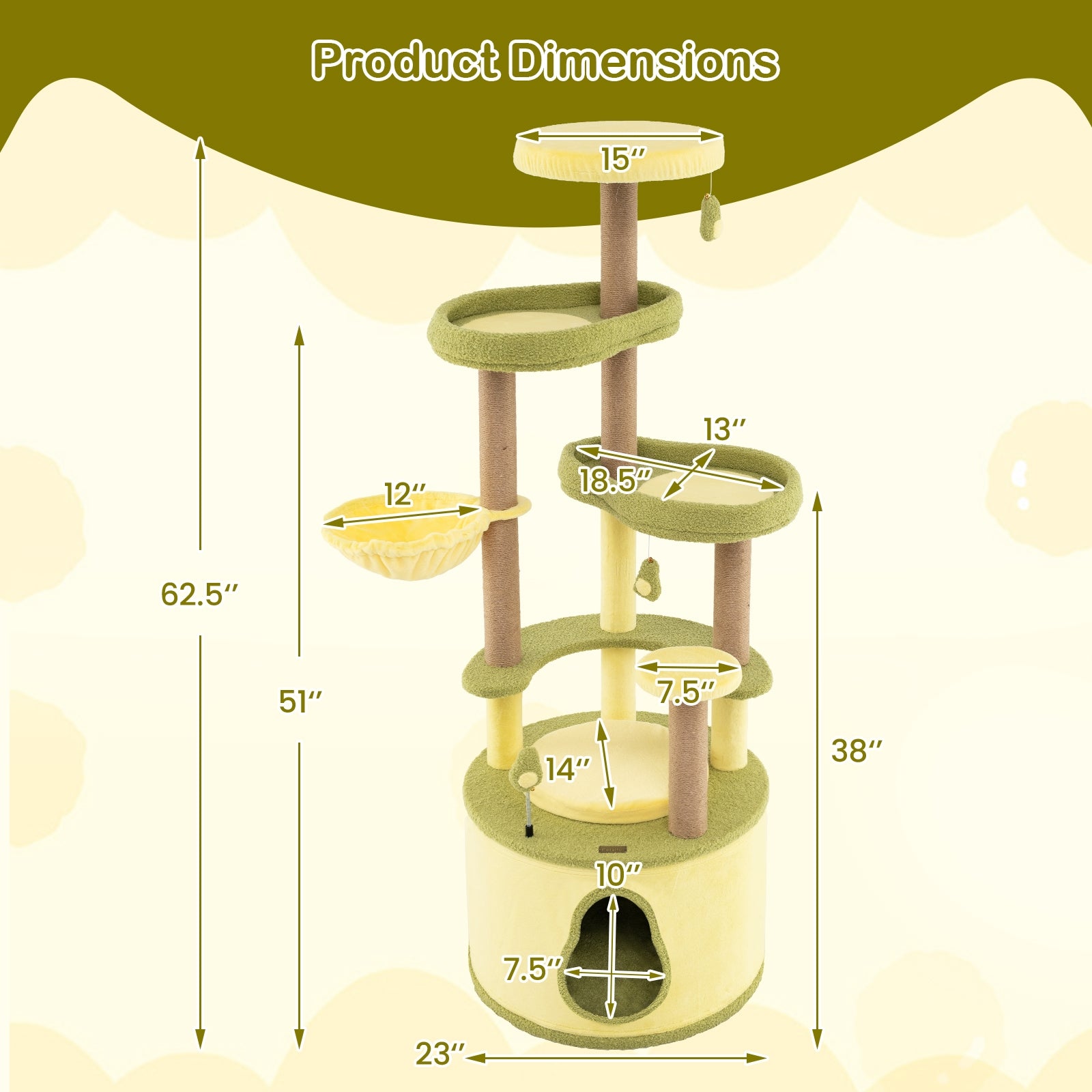 Large Avocado Cat Tree Multi-level Cat Tower with Private Condo, Green Cat Trees Condos & Scratchers at Gallery Canada