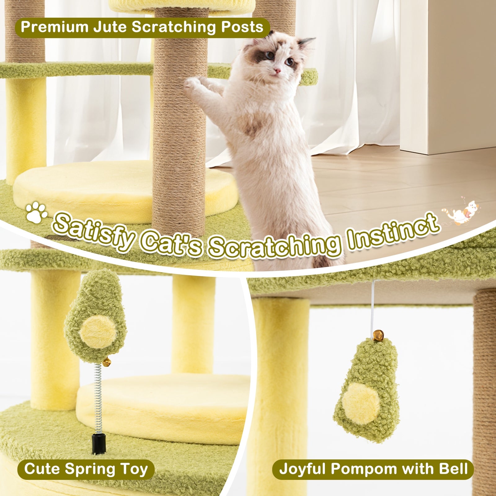 Large Avocado Cat Tree Multi-level Cat Tower with Private Condo, Green Cat Trees Condos & Scratchers at Gallery Canada