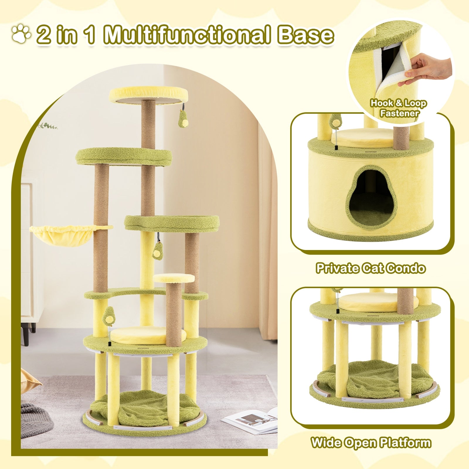 Large Avocado Cat Tree Multi-level Cat Tower with Private Condo, Green Cat Trees Condos & Scratchers at Gallery Canada