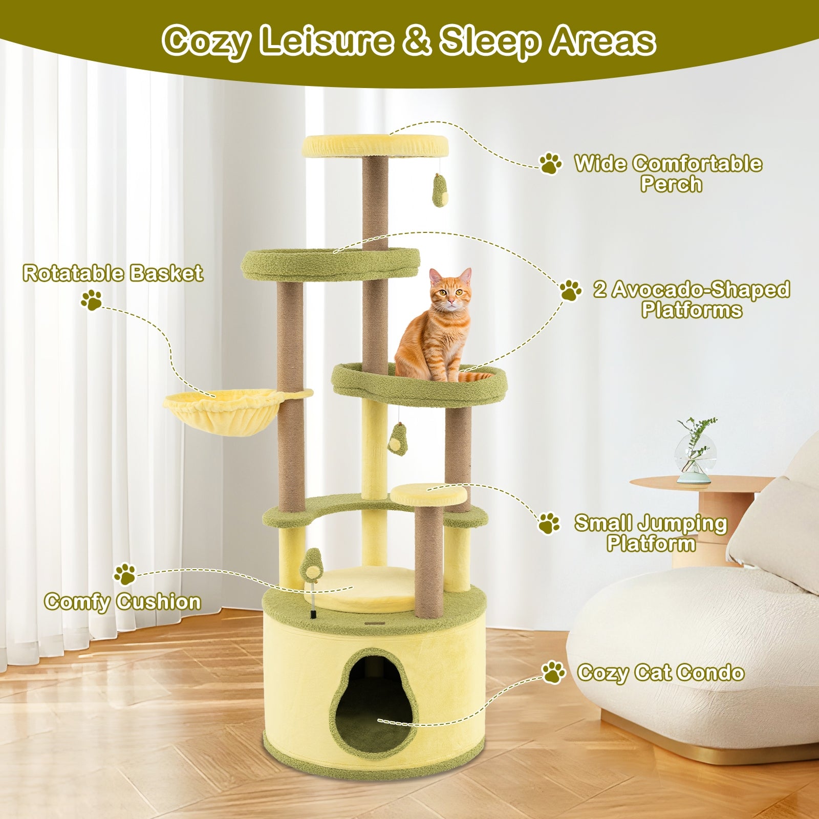 Large Avocado Cat Tree Multi-level Cat Tower with Private Condo, Green Cat Trees Condos & Scratchers at Gallery Canada