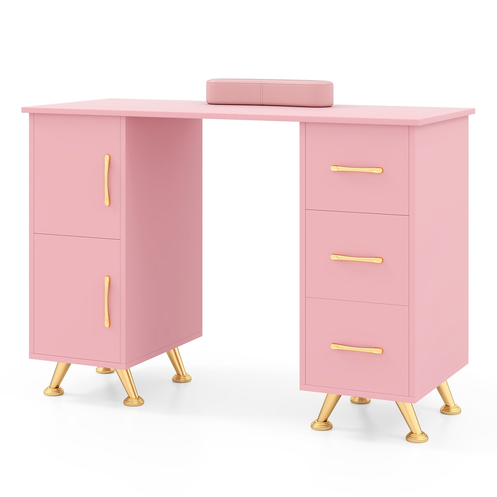Wooden Manicure Table Nail Desk with Drawers Wrist Rest, Pink Office Desks Pink at Gallery Canada