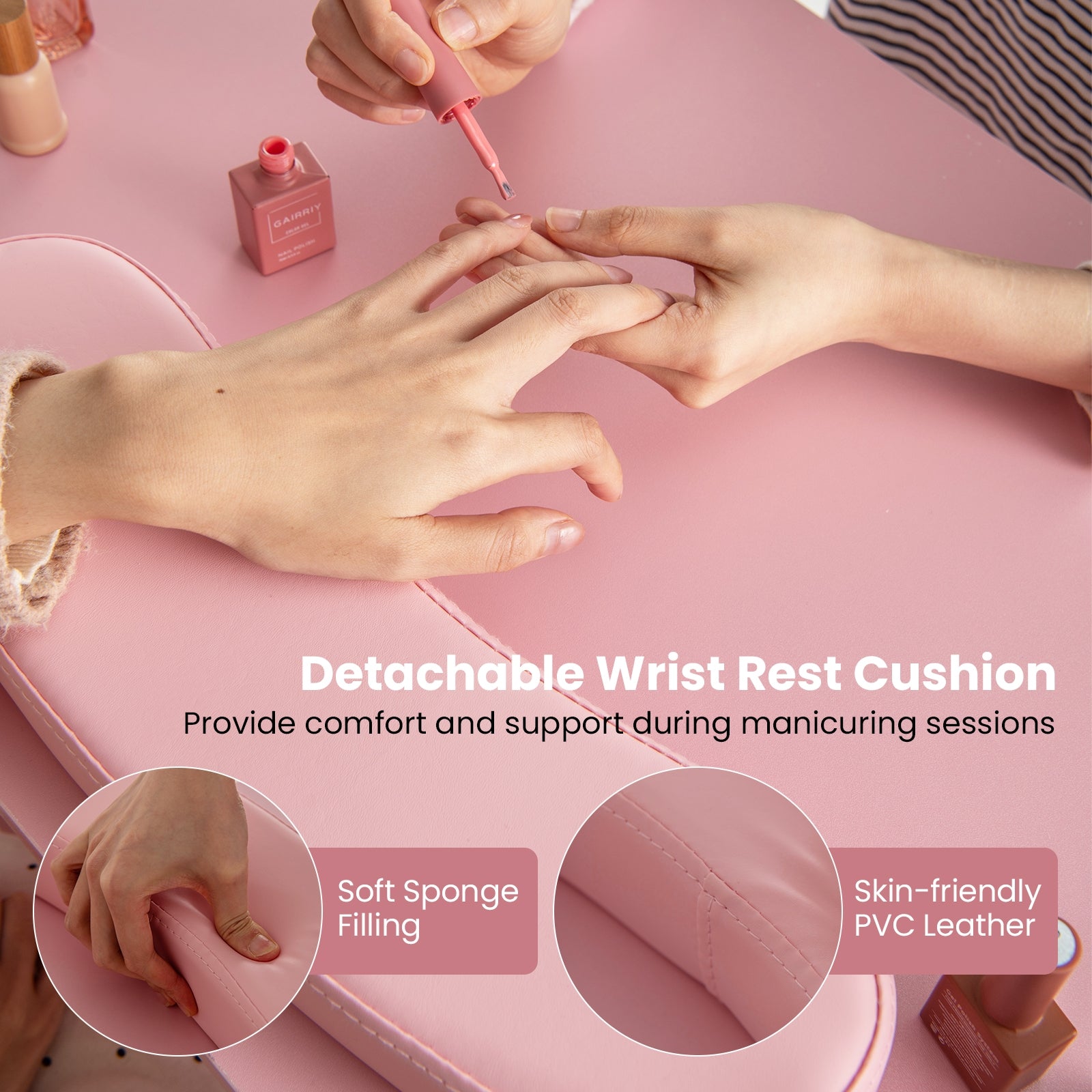 Wooden Manicure Table Nail Desk with Drawers Wrist Rest, Pink Office Desks at Gallery Canada