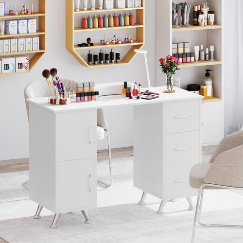 Wooden Manicure Table Nail Desk with Drawers Wrist Rest, White