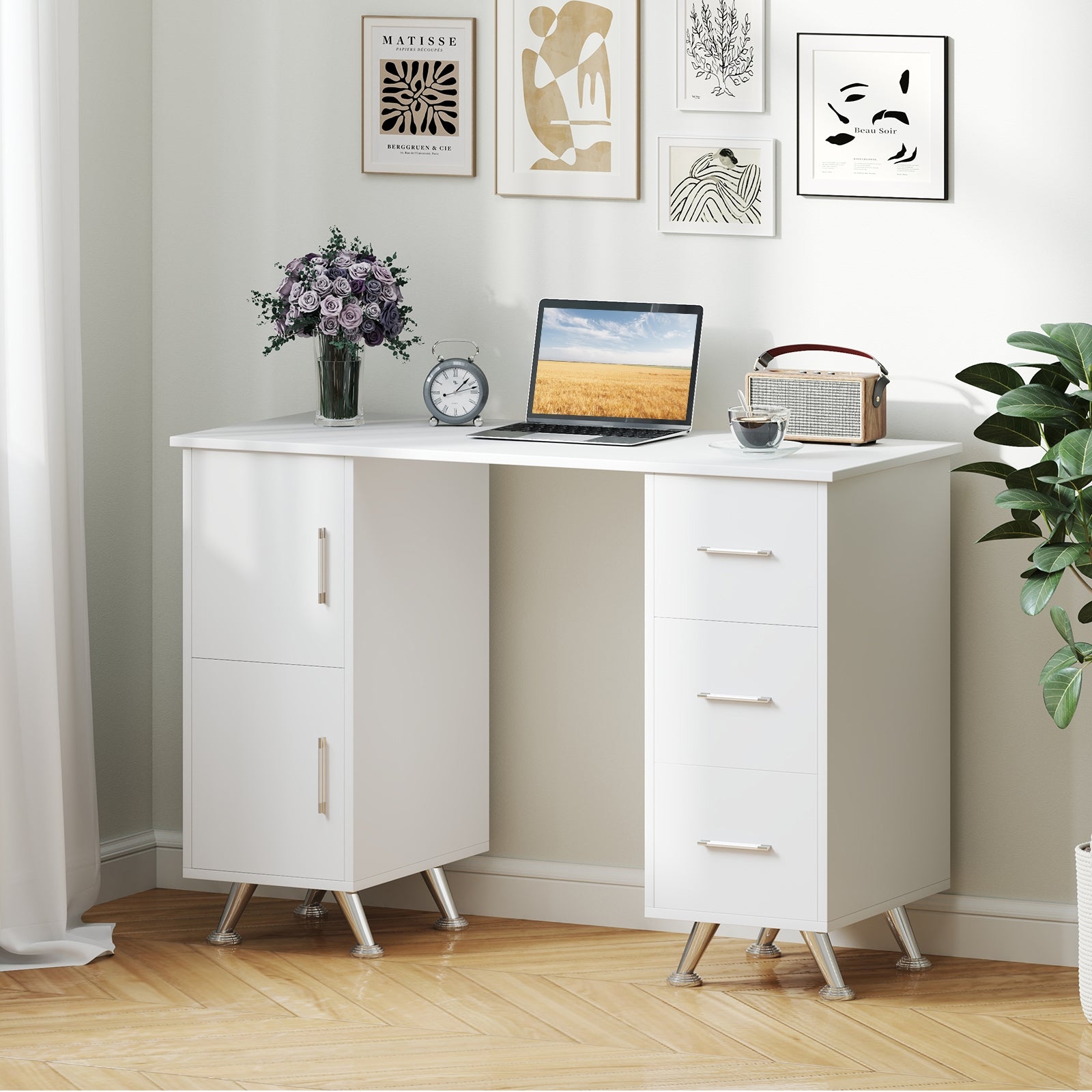 Wooden Manicure Table Nail Desk with Drawers Wrist Rest, White Office Desks at Gallery Canada