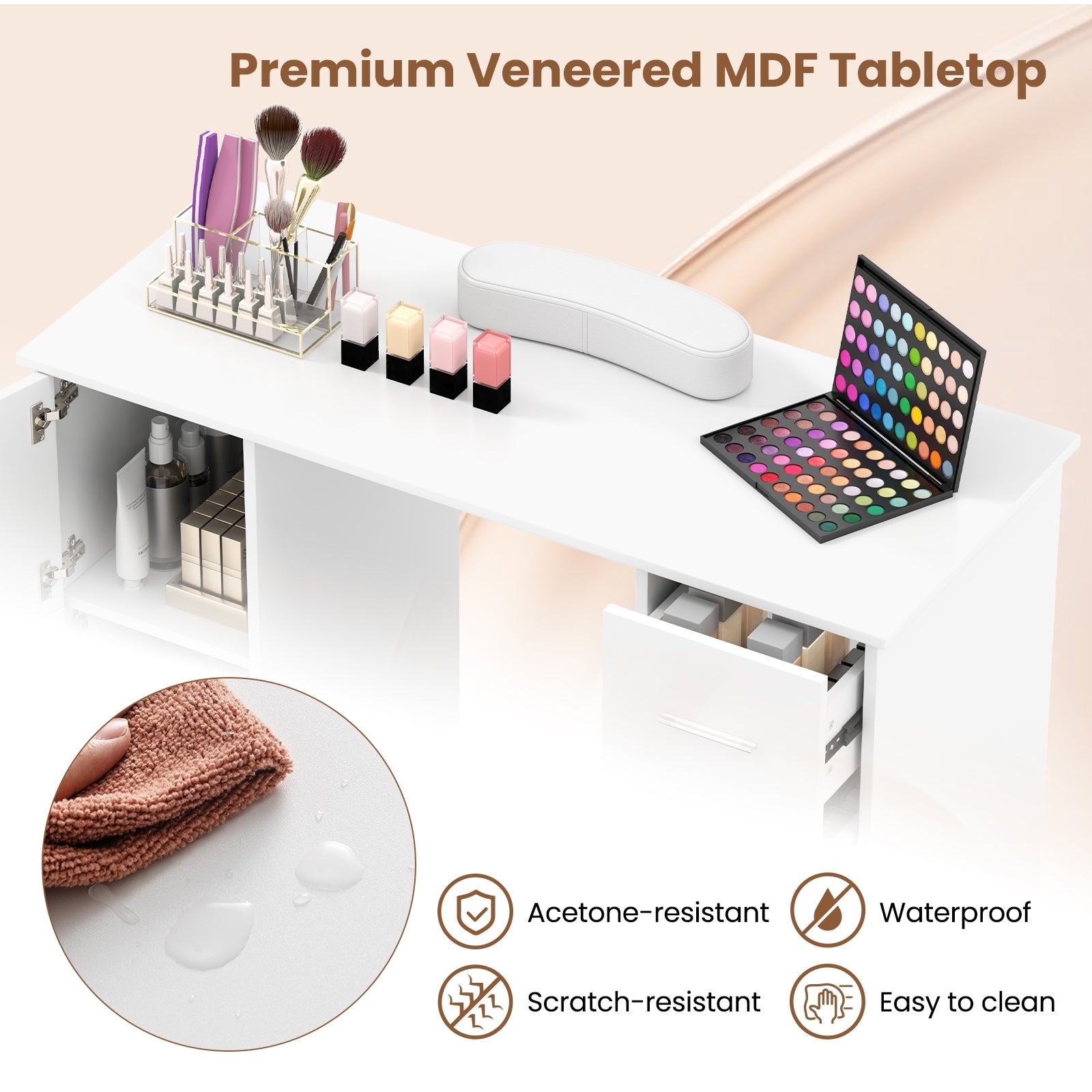 Wooden Manicure Table Nail Desk with Drawers Wrist Rest, White Office Desks at Gallery Canada