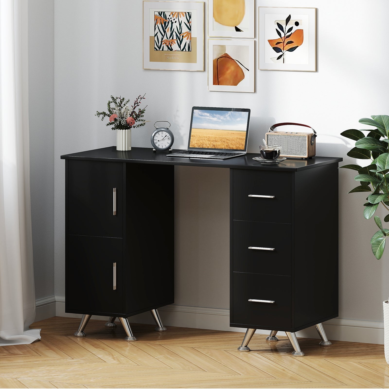 Wooden Manicure Table Nail Desk with Drawers Wrist Rest, Black Office Desks at Gallery Canada