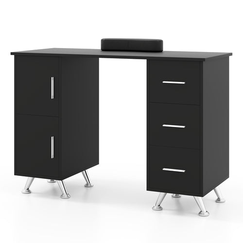 Wooden Manicure Table Nail Desk with Drawers Wrist Rest, Black
