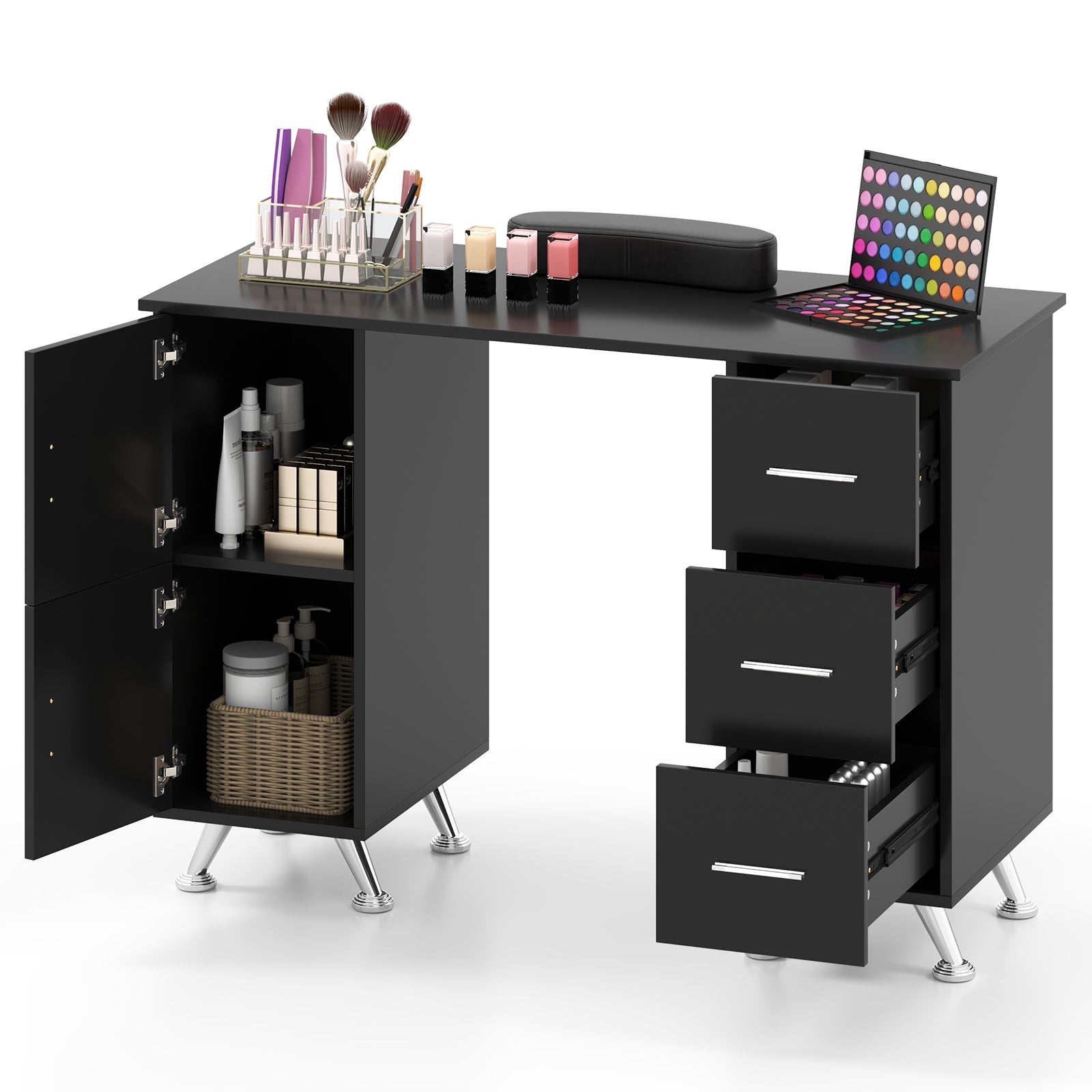 Wooden Manicure Table Nail Desk with Drawers Wrist Rest, Black Office Desks at Gallery Canada