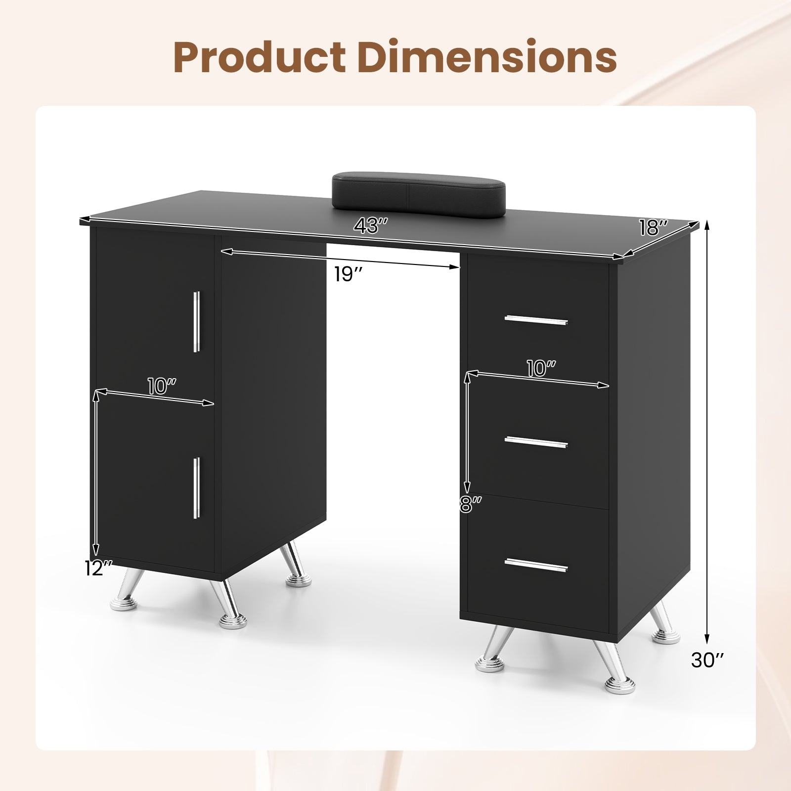 Wooden Manicure Table Nail Desk with Drawers Wrist Rest, Black Office Desks at Gallery Canada